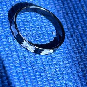 Black Tungsten Ring With Lunar Tear Nier Inspired Floral Print